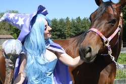 Size: 600x400 | Tagged: safe, artist:sarahn29, trixie, horse, human, g4, cosplay, irl, irl horse, irl human, photo, solo