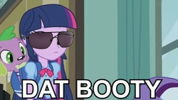 Size: 1920x1080 | Tagged: safe, artist:rapidbeta, rarity, spike, twilight sparkle, human, equestria girls, g4, my little pony equestria girls, clothes, dat ass, dat booty, female, glasses, image macro, male, meme, sunglasses