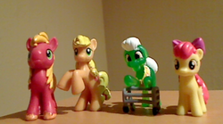 Size: 637x354 | Tagged: safe, artist:solrac31337, apple bloom, applejack, big macintosh, granny smith, earth pony, pony, g4, blind bag, irl, male, photo, stallion, toy