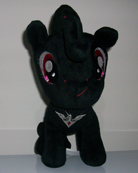 Size: 1890x2364 | Tagged: safe, artist:voltaire, pony, bronycon, alicorn amulet, blackie pie, customized toy, irl, it's not evil, photo, plushie, pony of doom, solo, swag, voltaire