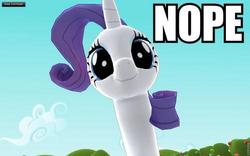 Size: 500x312 | Tagged: safe, rarity, g4, 3d, caption, female, image macro, long neck, neck, nope, nope.avi, nopity, ponykart, solo