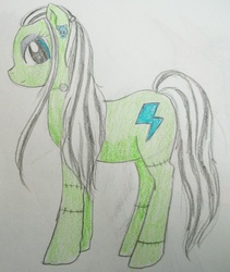 Size: 761x901 | Tagged: safe, artist:divinekitten, pony, frankie stein, monster high, ponified, solo, stitched body, traditional art