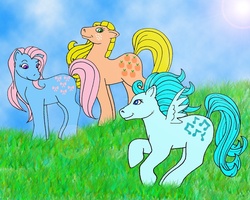 Size: 720x576 | Tagged: safe, artist:marienoire, applejack (g1), bow tie (g1), medley, g1