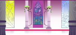 Size: 1024x476 | Tagged: safe, canterlot, carpet, column, hallway, no pony, red carpet, stained glass, vector