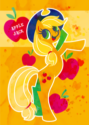 Size: 500x700 | Tagged: dead source, safe, artist:yousukou, applejack, earth pony, pony, g4, female, looking back, rearing, solo