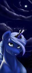 Size: 3200x7200 | Tagged: safe, artist:anoldmate, princess luna, g4, absurd resolution, alternate hairstyle, female, moon, night, solo