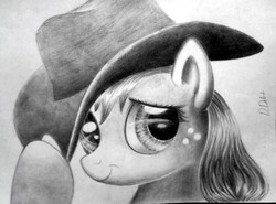 Size: 2102x1552 | Tagged: safe, artist:dragonkasser, applejack, g4, female, monochrome, portrait, solo, traditional art