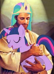 Size: 347x476 | Tagged: safe, princess celestia, twilight sparkle, human, g4, christlestia, hug, irl, irl human, jesus christ, photo, ponified