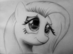 Size: 604x446 | Tagged: safe, artist:dragonkasser, fluttershy, g4, female, monochrome, solo, traditional art