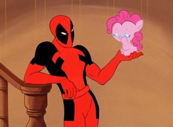 Size: 1088x800 | Tagged: safe, artist:beavernator, pinkie pie, g4, baby, crossover, deadpool, filly, foal, male, spider-man