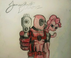 Size: 1417x1161 | Tagged: safe, artist:thewolfheart89, pinkie pie, g4, crossover, deadpool