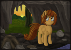 Size: 1063x752 | Tagged: safe, artist:heffatos, spitfire, g4, cave, female, solo, sunset