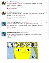 Size: 791x1015 | Tagged: safe, bronycon, absurd, adventure time, amy keating rogers, lemongrab, m.a. larson, male, ridiculous, stupid, text, twitter, unacceptable