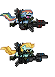 Size: 80x112 | Tagged: safe, artist:great-5, lightning dust, rainbow dash, g4, animated, female, flying, pegastrike: flying horse battalion, pixel art, ponies with guns, shmup, shooting game, sprite, weapon