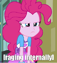 Size: 400x439 | Tagged: safe, edit, edited screencap, screencap, pinkie pie, equestria girls, g4, my little pony equestria girls, angry, animated, cropped, descriptive noise, faic, female, image macro, meme, solo, x internally