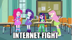 Size: 576x324 | Tagged: safe, edit, edited screencap, screencap, fluttershy, pinkie pie, rarity, spike, twilight sparkle, dog, equestria girls, g4, my little pony equestria girls, animated, image macro, incomplete twilight strong, spike the dog