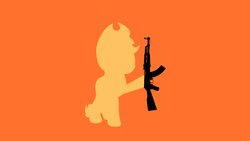 Size: 1920x1080 | Tagged: safe, applejack, g4, ak-47, female, lineless, minimalist, silhouette, simple background, solo, wallpaper, weapon