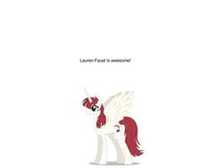 Size: 960x720 | Tagged: safe, oc, oc only, oc:fausticorn, alicorn, pony, lauren faust, simple background, solo, text, white background