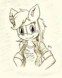 Size: 900x1139 | Tagged: safe, artist:punk-pegasus, applejack, earth pony, anthro, g4, clothes, female, monochrome, piercing, solo, traditional art