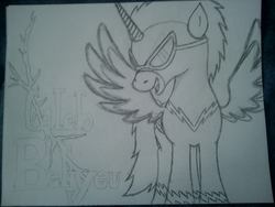 Size: 960x720 | Tagged: safe, oc, oc only, alicorn, pony, alicorn oc, monochrome, shadowbolts, solo, traditional art