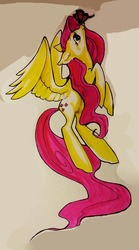 Size: 1070x1920 | Tagged: safe, artist:ponymagick, fluttershy, butterfly, g4, female, solo, traditional art