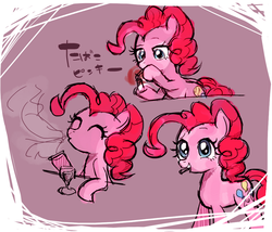 Size: 1023x874 | Tagged: safe, pinkie pie, earth pony, pony, ask harajukupinkiepie, g4, cigarette, cute, diapinkes, female, japanese, mare, poses, smoking, solo, translated in the comments