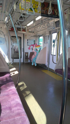 Size: 600x1064 | Tagged: safe, pinkie pie, rainbow dash, ask harajukupinkiepie, g4, irl, odakyu, photo, ponies in real life, train