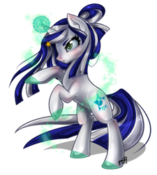 Size: 1304x1448 | Tagged: safe, artist:couratiel, oc, oc only, oc:lunar shine, pony, unicorn, action, magic, solo, spell, white