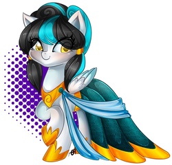 Size: 1024x982 | Tagged: safe, artist:couratiel, oc, oc only, oc:soaring grace, blue, clothes, design, dress, gala, solo