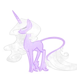 Size: 900x900 | Tagged: safe, artist:couratiel, oc, oc only, oc:monoceros, classical unicorn, pony, unicorn, constellation, horn, leonine tail, pretty, purple, simple background, solo, stars, tall, unshorn fetlocks, white background