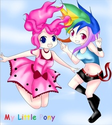 Size: 501x559 | Tagged: safe, artist:mikka18, pinkie pie, rainbow dash, human, g4, humanized