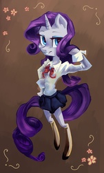 Size: 1609x2666 | Tagged: dead source, safe, artist:my-magic-dream, rarity, pony, g4, bipedal, clothes, female, flower, school uniform, solo