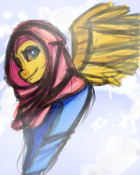 Size: 800x1000 | Tagged: safe, artist:kaiko-ritsu, fluttershy, anthro, g4, female, hijab, islam, islamashy, solo