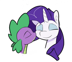 Size: 806x697 | Tagged: safe, artist:enma-darei, rarity, spike, dragon, pony, unicorn, g4, cheek kiss, female, kissing, male, mare, ship:sparity, shipping, simple background, straight, white background