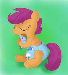 Size: 852x937 | Tagged: safe, artist:fillyscoots42, rainbow dash, scootaloo, g4, cutie mark diapers, diaper, doll, female, non-baby in diaper, plushie, poofy diaper, solo, toy