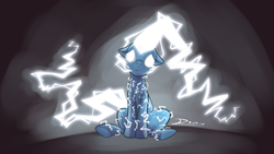 Size: 1920x1080 | Tagged: safe, artist:dsurion, oc, oc only, elemental, lightning elemental, lightning pony, pony, electricity, glowing, lightning, lightning mane, lonely, sad, solo