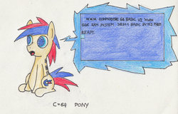 Size: 1024x657 | Tagged: safe, artist:goldenpansy, oc, oc only, pony, robot, commodore 64, computer, male, stallion