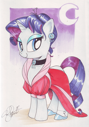 Size: 581x823 | Tagged: safe, artist:andypriceart, idw, rarity, g4, spoiler:comic, spoiler:comicm03, alternate hairstyle, clothes, dress, female, moon, solo