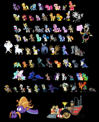 Size: 609x750 | Tagged: safe, apple bloom, applejack, babs seed, big macintosh, braeburn, bulk biceps, daring do, derpy hooves, diamond tiara, dinky hooves, discord, dj pon-3, doctor whooves, filthy rich, flam, flim, fluttershy, gilda, granny smith, gustave le grande, hondo flanks, iron will, king sombra, lightning dust, limestone pie, lyra heartstrings, marble pie, mare do well, minuette, octavia melody, olden pony, photo finish, pinkie pie, princess cadance, princess celestia, princess luna, private pansy, queen chrysalis, rainbow dash, rarity, scootaloo, shining armor, spike, spitfire, star swirl the bearded, steven magnet, sunset shimmer, sweetie belle, time turner, trixie, twilight sparkle, vinyl scratch, wild fire, zecora, oc, alicorn, diamond dog, griffon, pony, zebra, g4, alicorn oc, astera, curse of the lost kingdom, cutie mark crusaders, female, film reel, flim flam brothers, male, mary sue, royal guard, sibsy, sprite, too many ponies