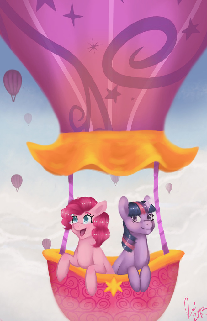 Safe Artist Endytar Pinkie Pie Twilight Sparkle Balloon