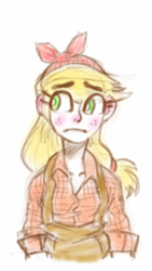 Size: 720x1280 | Tagged: source needed, safe, artist:hello, applejack, human, g4, bandana, female, humanized, overalls, solo