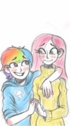 Size: 720x1280 | Tagged: source needed, safe, artist:hello, fluttershy, rainbow dash, human, g4, clothes, female, humanized, lesbian, ship:flutterdash, shipping, sweater, sweatershy