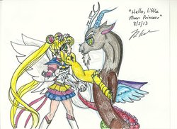 Size: 1024x744 | Tagged: safe, artist:madame finitevus, discord, g4, crossover, discorded, eternal sailor moon, mind control, sailor moon (series)