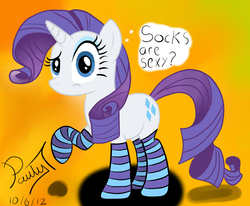 Size: 1587x1309 | Tagged: safe, artist:paulyt7, rarity, g4, clothes, female, socks, solo, striped socks