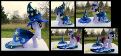 Size: 2841x1317 | Tagged: safe, artist:fireflytwinkletoes, twilight sparkle, pony, unicorn, g4, clothes, costume, irl, multiple views, nightmare night, nightmare night costume, outdoors, photo, plushie, solo, star swirl the bearded costume, unicorn twilight