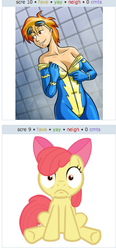 Size: 256x553 | Tagged: safe, apple bloom, spitfire, human, g4, exploitable meme, humanized, juxtaposition, juxtaposition win, meme