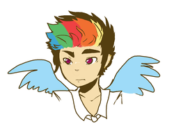 Size: 1252x913 | Tagged: safe, artist:techtechno, rainbow dash, human, g4, humanized, natural hair color, portrait, rule 63, simple background, solo, white background, winged humanization, wings