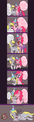 Size: 1224x4320 | Tagged: safe, artist:lamentedmusings, derpy hooves, pinkie pie, pegasus, pony, g4, ..., bipedal, birthday, comic, crying, female, friendshipping, happy, hat, mare, muffin, party hat, pinkie promise, present