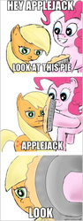 Size: 400x1062 | Tagged: safe, artist:neroscottkennedy, applejack, pinkie pie, earth pony, pony, g4, comic, female, food, mare, parks and recreation, parody, pie