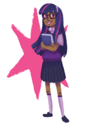 Size: 600x821 | Tagged: safe, artist:mags-pi, twilight sparkle, human, g4, dark skin, female, glasses, humanized, solo